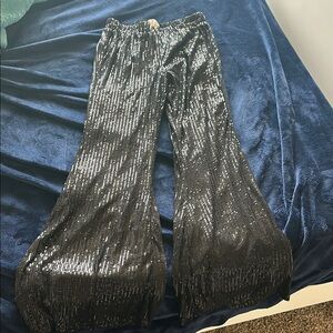 Black Sequin Flare Pants